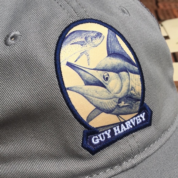 Guy Harvey saltwater Fishing Hat 6 panel mesh back adjustable back strap cap - Picture 2 of 15